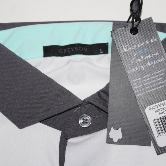 Greyson Golf Arctic Rocks Edge Polo Shirt Waterfall Print Mens Size L $118 NEW - Picture 2 of 7